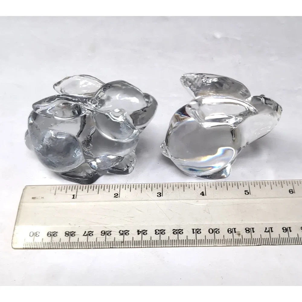 VTG Oneida Bunny Rabbit Figurines Set of 2 Lead Crystal Clear Hand Cut &‎ Blown